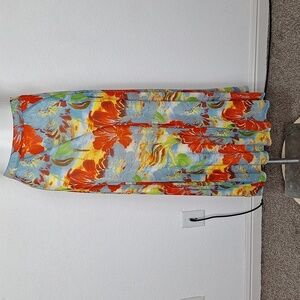 A La Carte Tropical Print Bohemian Mesh Boho Multicolor Maxi Length Skirt Size M